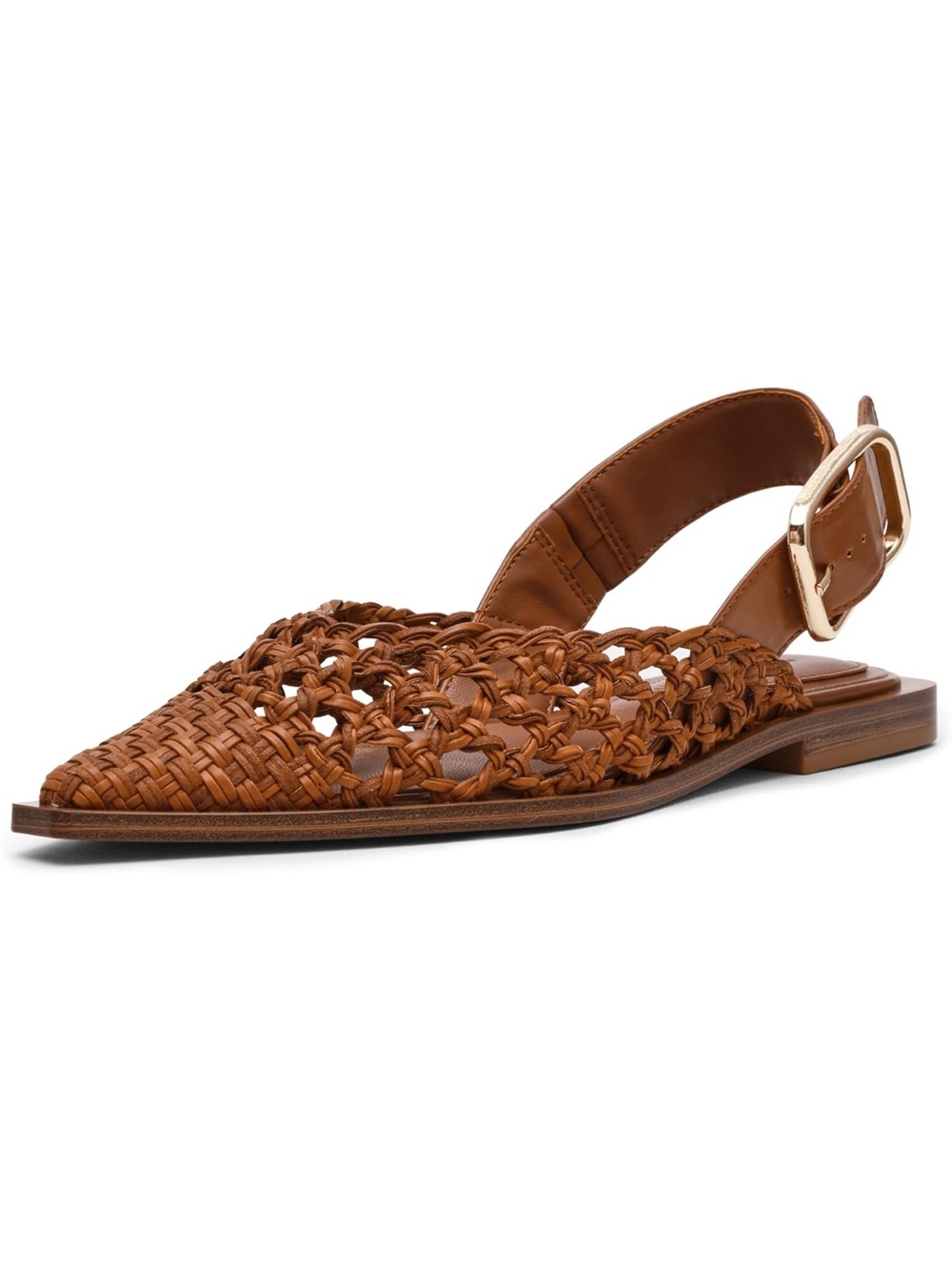 Steve Madden - Cognac Woven Pointed-Toe Slingback Flats
